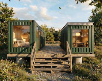 40ft 20ft Container House Plans - Full Set Architectural Plans - 480SF Modern Container House with deck | Tiny House Plans - PDF Plans