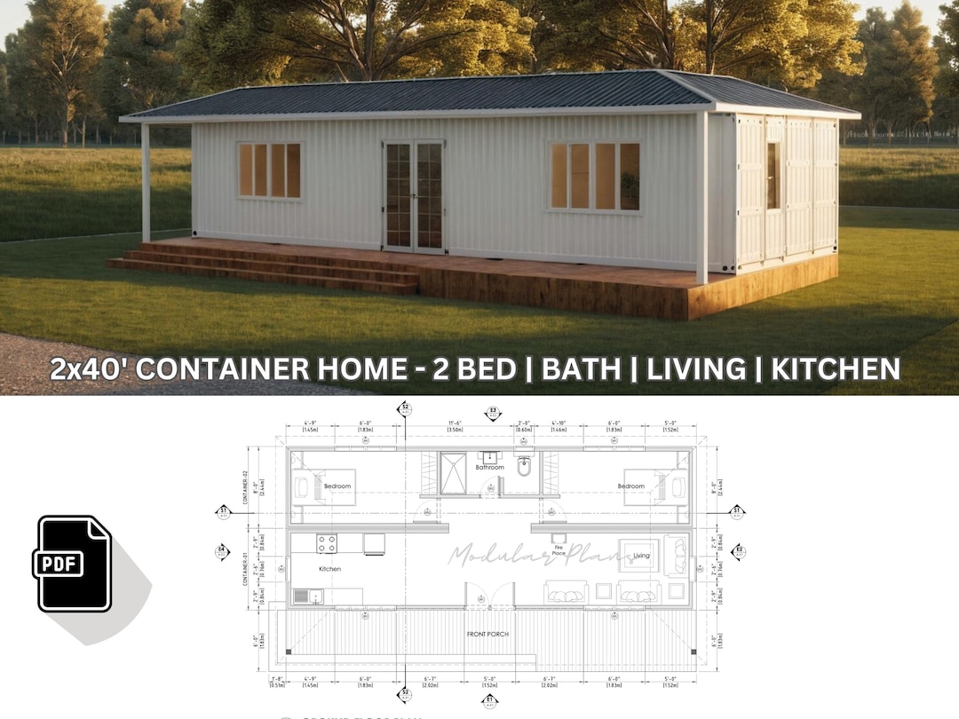 2 Bed Container Home Plans | 2x40' Container Home | Shipping Container ...