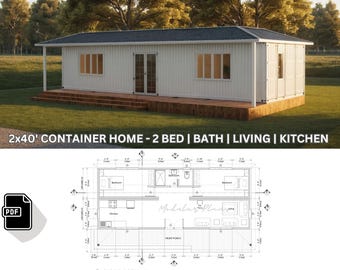 2 Bed Container Home Plans | 2x40' Container Home | Shipping Container House | Modern Container Home Blueprints | Container House Designs