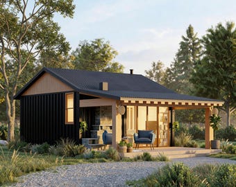 Plattegronden 2 x 20 ft containerwoningen - plattegronden kleine woningen 1 slaapkamer en 1 badkamer | Klein huis | Volledige set plannen voor thuiscontainers | Containerhuis: pdf's en CAD