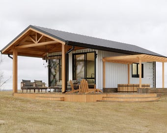 2x20' Container Home Plans | One Bed Container Home Plans | 320SF Modern Container Home Blueprints | Architectural Plans Set - PDFs & CAD
