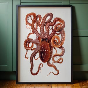 Octopus Wall Art - Marine Life Print - Octopus Poster - Coastal Wall Print - Beach House Decor - Underwater Poster - Kitchen Wall Art - Sea