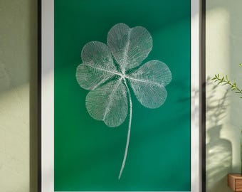 Four Leaf Clover Print: Irish Botanical Art, St. Patrick's Day Decor
