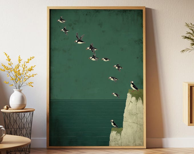 Atlantic Puffin Illustration Print: Modern Bird Wall Decor