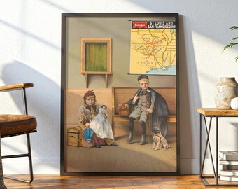 Vintage American Travel Wall Art: Railway Station Scene Print