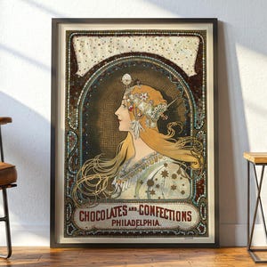 Art Nouveau : Affiche publicitaire vintage pour le chocolat par Alphonse Mucha (1896)