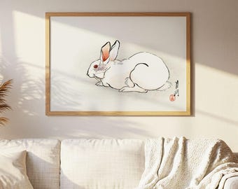 Rabbit Wall Art: Vintage Japanese Woodblock Art Print
