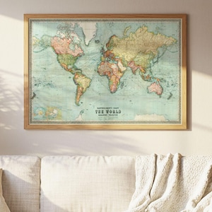 Vintage World Map Wall Art, Bartholomew's Chart Of The World, 1914