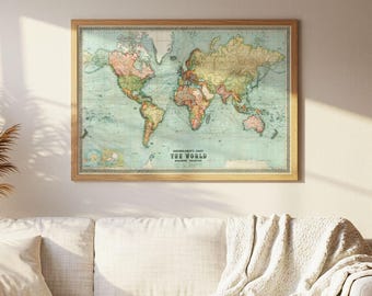 ヴィンテージ世界地図ウォールアート、バーソロミューの世界地図、1914年