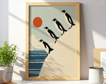ペンギンのウォールアート、ヴィンテージ南極鳥プリント、ミッドセンチュリー沿岸装飾
