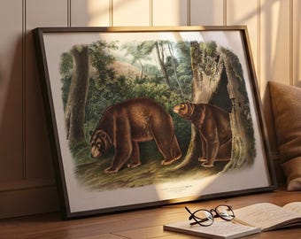 Muurkunst vintage beer: posterafdruk wilde dieren