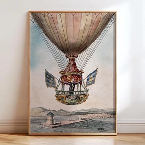 Hot air balloon print - Vintage balloon poster - Antique travel poster - James Sadler print - Hot air balloon art - Nursery wall poster
