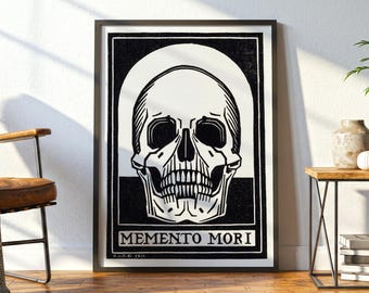Arte mural de calaveras: Lámina con la imagen de Memento Mori, decoración Dark Academia de Julie de Graag (1916)