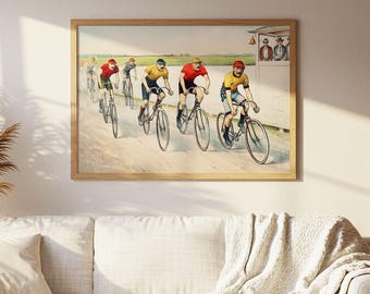 ヴィンテージサイクリングウォールアート：レトロなサイクリングポスター、ジョン・キャメロンによる自転車レースプリント