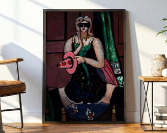 ヴィンテージカーニバルマスクのウォールアート：マックス・ベックマンによる抽象的なボヘミアンスタイルのプリント（1950年）