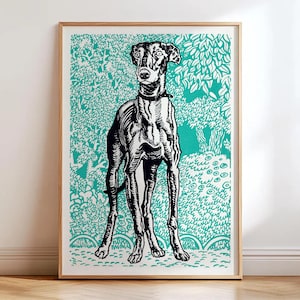 Plakat z wizerunkiem psa w stylu vintage – Moriz Jung Greyhound – Plakat z psem – Grafika ścienna z psem – Wydruk z chartem – Prezent dla miłośnika psów – Secesja – Sztuka retro z psem