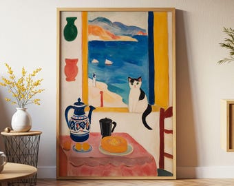 アンリ・マティスの壁掛けアート：猫のイラストプリント