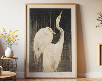 Zwei Reiher Vogel Art Print, Reiher Vintage Wildlife Poster