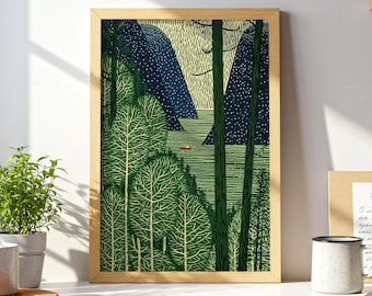 Norwegian Fjord Wall Art, Nordic Forest Landscape, Scandinavian Nature Print