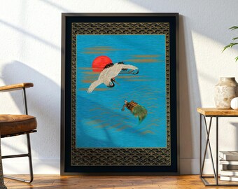 Japanese Crane and Turtle Wall Art: Vintage Nature Print, 1884 Illustration