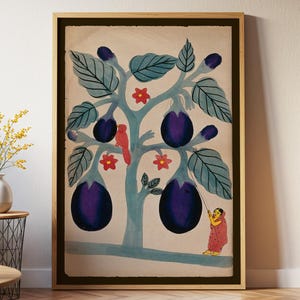 Kalighat-schilderij: Indiase volkskunst, aubergineposter voor keuken