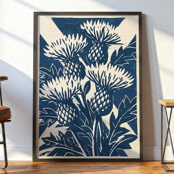 Scottish Flag With Thistles Wall Art, Scotland Print