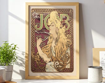 Póster "Job 1896" de Alphonse Mucha: arte mural Art Nouveau, arte decorativo francés, publicidad vintage, impresión Belle Époque