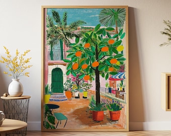 Spanischer Orangenbaum Art Print: Spanischer Orangenbaum im Matisse Stil, Mediterran,