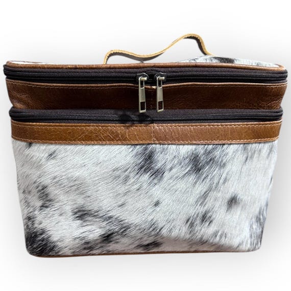 Handmade Cowhide Double Compartment Makeup/vanity/cosmetic Bag
