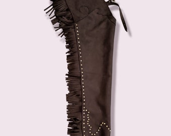 Chaps Ultra Suede leather with fringe down each leg for your cowboy cowgirl! Small Size