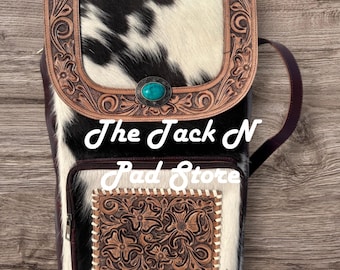 Western Boho-reisrugzak van leer met rundleder, ongelooide stiksels en turquoise conchosteen