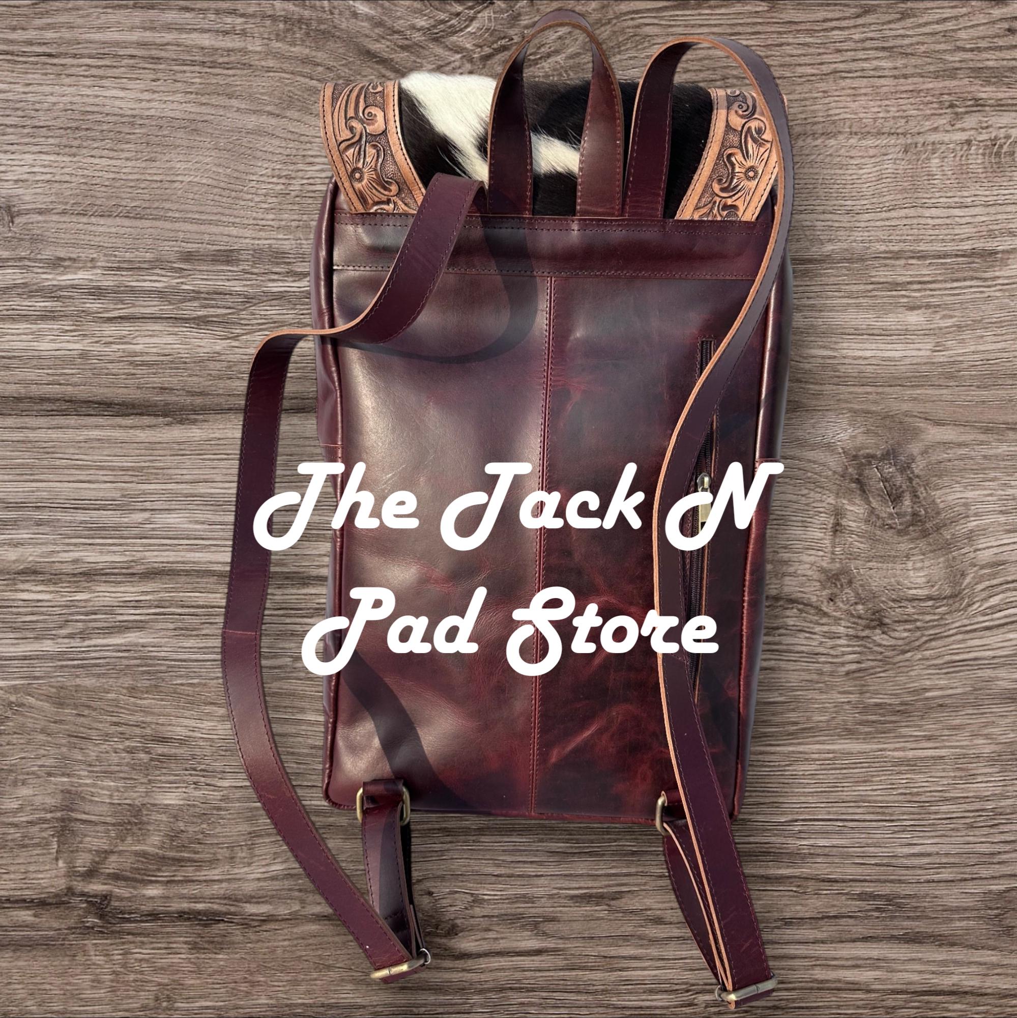 Flawed Gem! Western Cowhide Tooled Leather Canvas Backpack Rustic Travel Bag BAGS BAGS BAGS ? in need of a good leather bag? We got you  main image 4