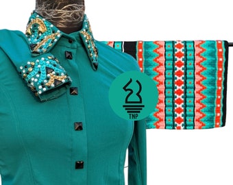 Camisa feminina de show ocidental com cobertor combinando