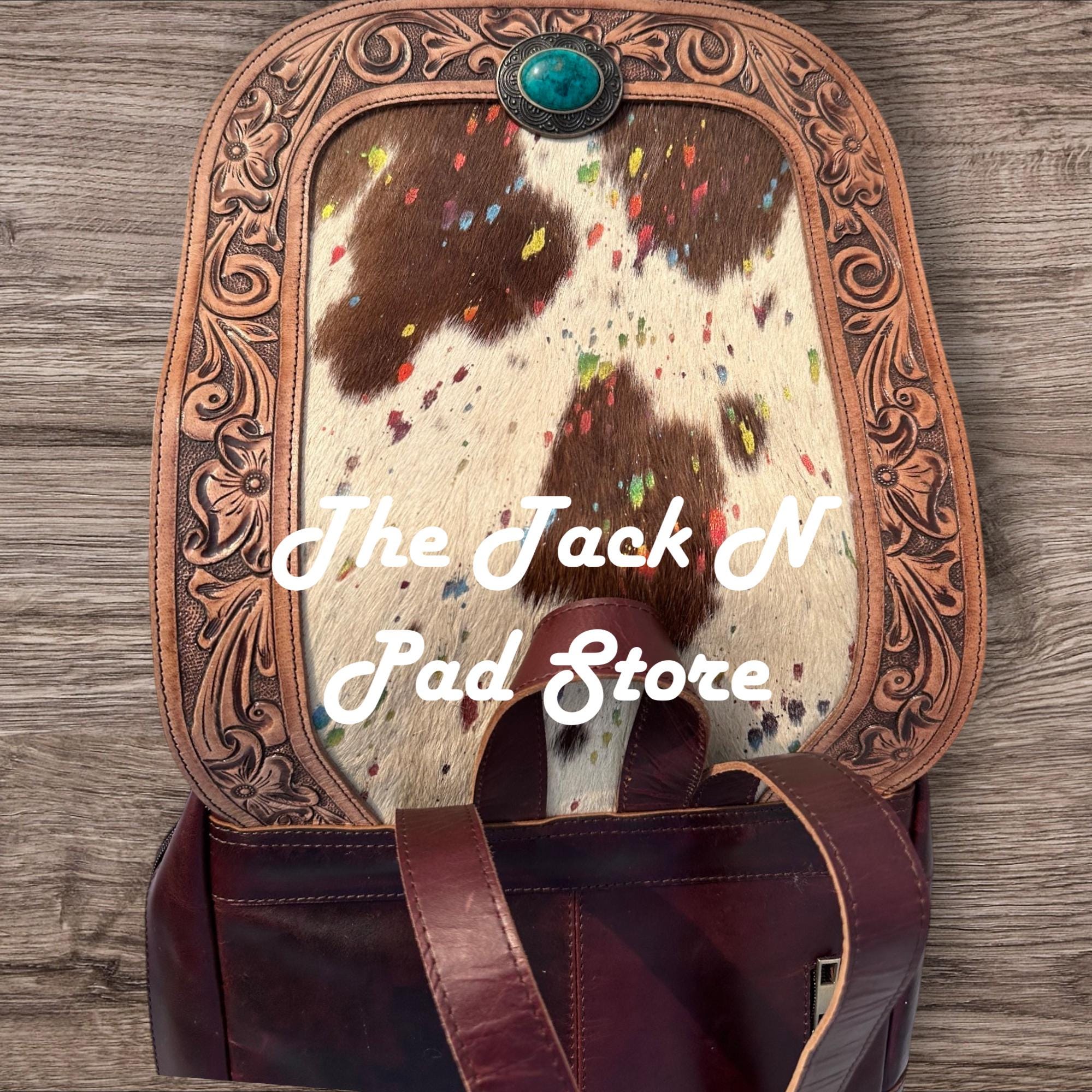 Western Boho Travel Tooled Leather Rainbow Sparkle Cowhide 