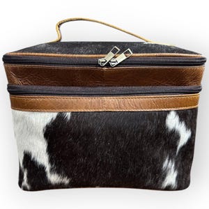 Fait main en cuir de vachette double compartiment maquillage/ vanity/cosmétiques, trousse de toilette personnalisée kit de rasage cuir véritable cow-girl/garçon western