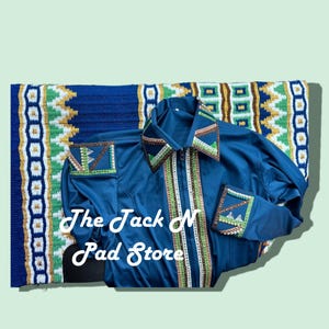 Chemise Western XL Avec Strass - Bleu Canard Et Noir - Fermeture éclair - Neuf