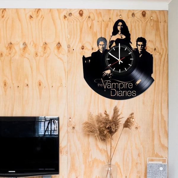 El diseño de Vampire Diaries, reloj de disco de vinilo, hecho de disco vintage real de 12 ", decoración de pared, idea de regalo de cumpleaños para un ser querido, madre, papá