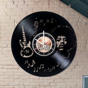 Jimi Hendrix art work clock, Made from real vinyl record, Wall clock 12",birthday gift idea for guitar players, modern wall décor for home