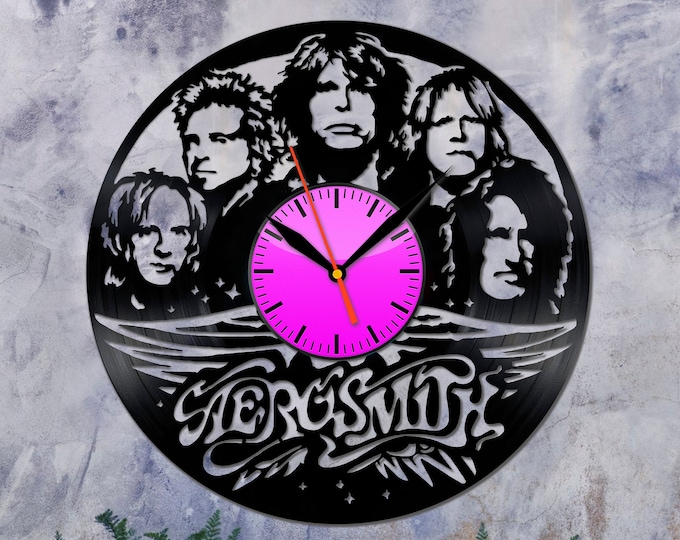 Aerosmith Vinyl Record Clock, made from real vintage record 12'',Rock Gifts, Decor For Home Office, New Home Gift, Rock & Roll Music fan art