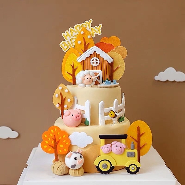 Ensemble de décoration de gâteau de dessin animé mignon animal de ferme vache cochon mouton
