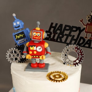 Robot AI Robotic Toy future boy themed party Cake Topper Plugin Decoration Set gift for him kids boy man girls children birthday party