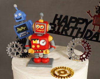 17 Pieces Robot Cake Topper Happy Birthday Gear Cake Indonesia | Ubuy