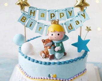 Little Prince Baby Boy Birthday Cake Topper Decoration Set