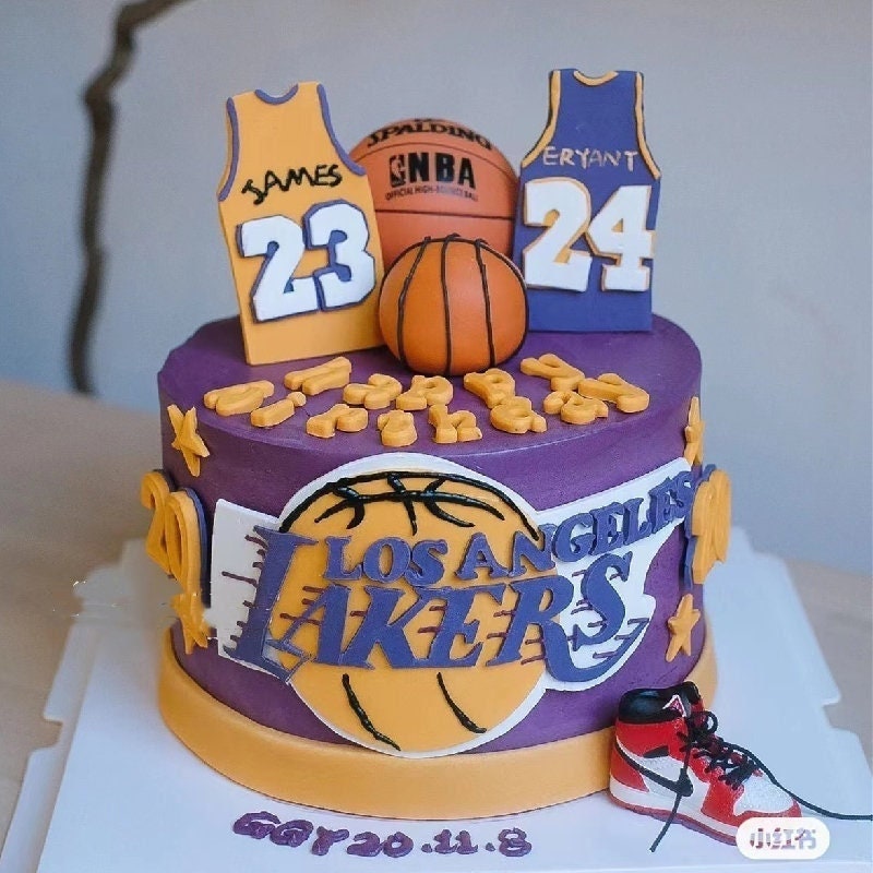 LA Lakers Custom Set Design First Birthday Cake Smash Portrait