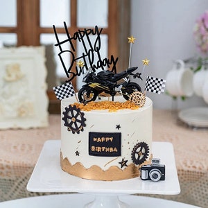 Cool and Black Motorcycle Cake Plugin Topper Decoration Set
