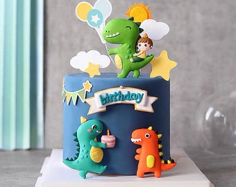 Cute Colorful Dinosaur Cartoon Cake Topper Decoration Set