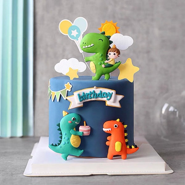 Cute Colorful Dinosaur Cartoon Cake Topper Decoration Set