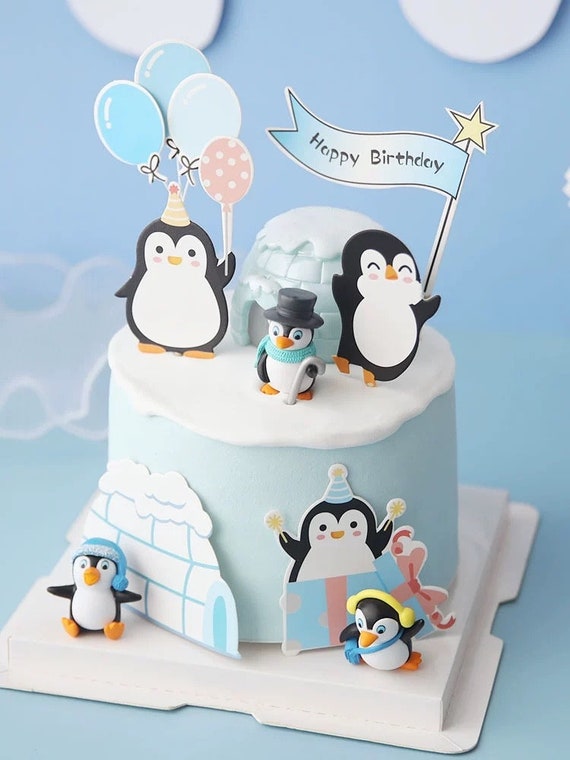 KUKIFUN Pinguino Cake Topper, 6 pezzi, mini pinguino, simpatico giocattolo pinguino, decorazione per torte di pinguino, pinguini artici, decorazioni da giardino in miniatura