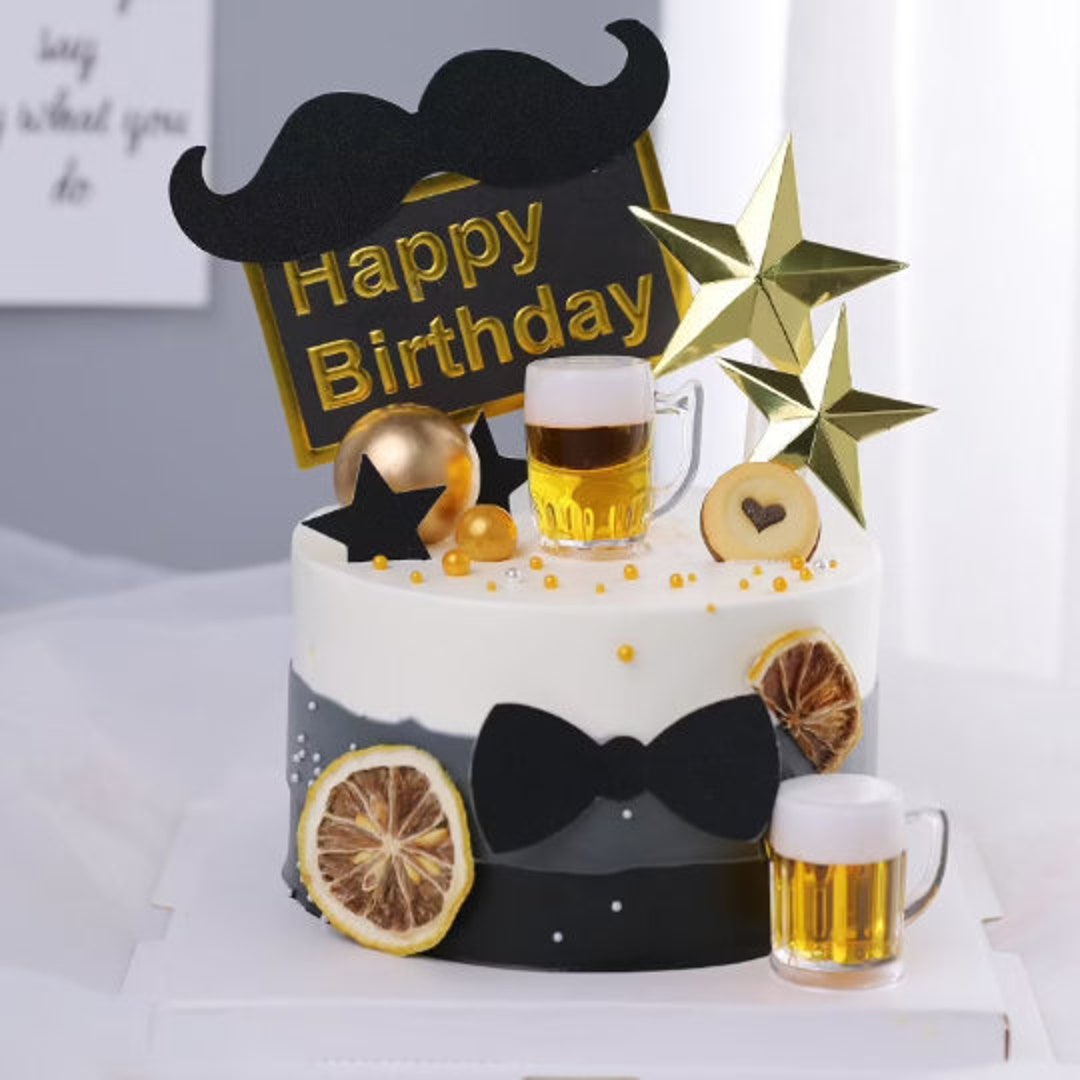 Gyufise 1 topper per torta con scritta World's Best Dad per la festa del papà, con baffi, per festa del papà, compleanno, decorazione per torte, per feste di compleanno del papà, argento