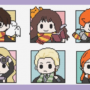 Korsstygnsmönster: Samling av trollkarlar, häxor och vänner-karaktärer